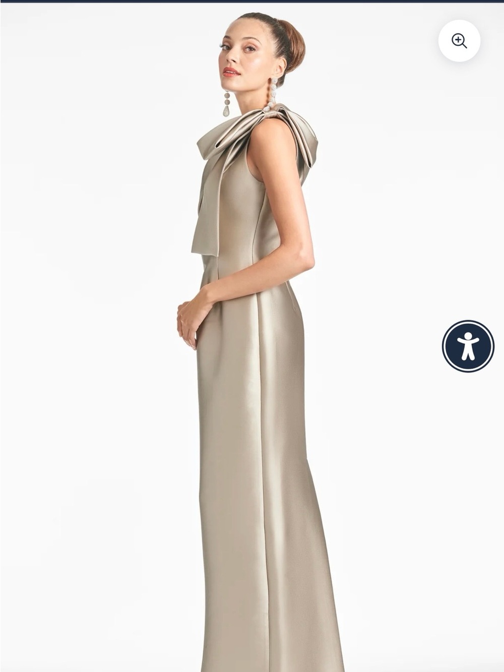 Sachin + Babi One-Shoulder Bonnie Gown Metallic Bow Gown in Pewter - Picture 3 of 10